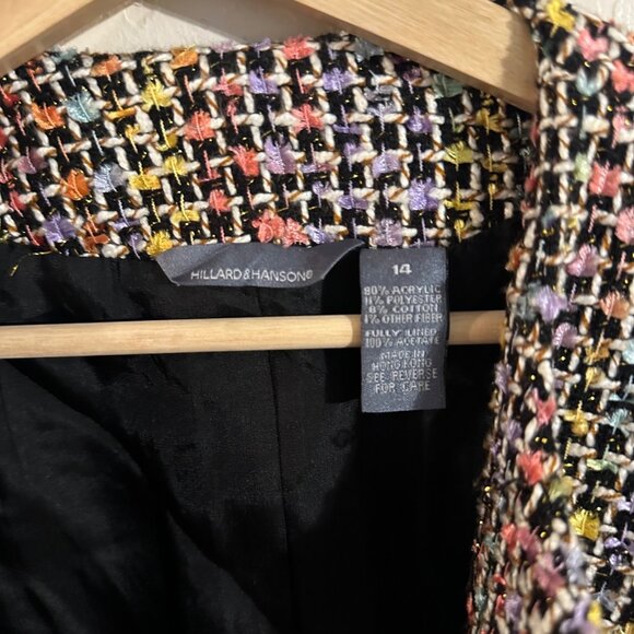 Hillard & Hanson Tweed Bow Accent Plus Size Long Sleeved Pink Piped Pocketed Bla - Picture 8 of 11